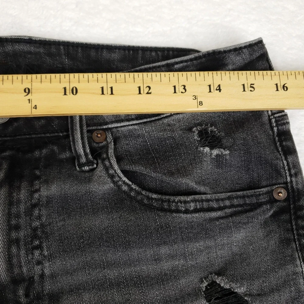 American Eagle Airflex+ Mens Skinny Distressed Jeans Washed Black 31x30 Patched